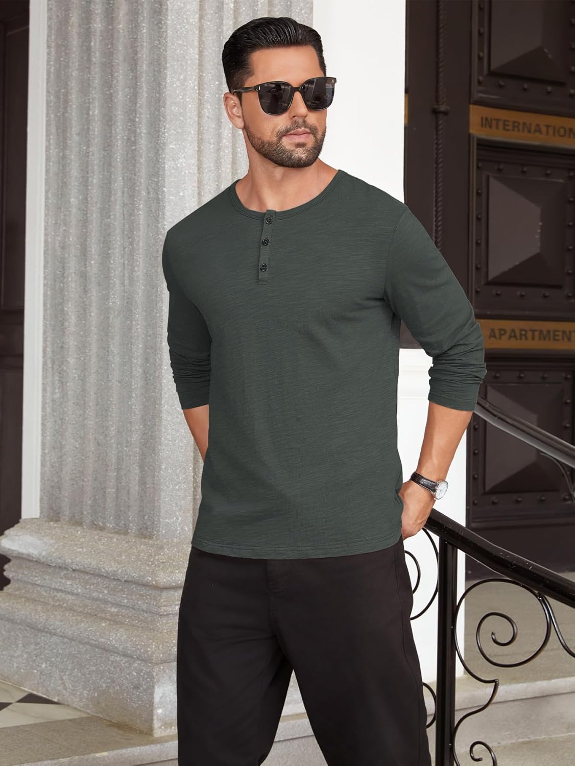 Hardaddy Men's Henley Long Sleeve Shirt Cotton 3-Button Placket Casual Crewneck T-Shirt for Men - Image 3