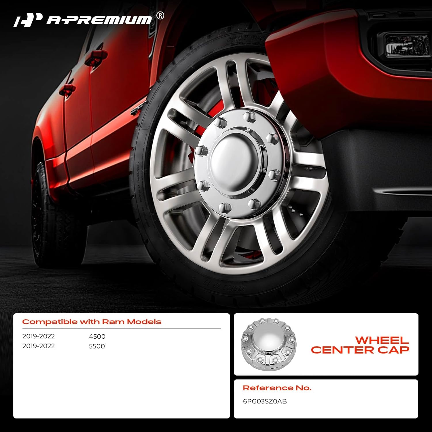 A-Premium Wheel Center Hub Cap Cover Compatible with Ram 4500, 5500, 2019 2020 2021 2022, with 10-Lug Wheel