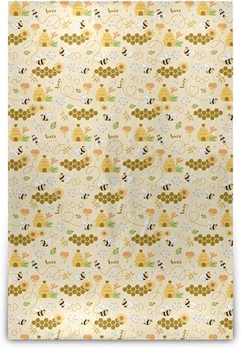 KLL Sweet Honey Pattern Cute Bees Happy Flannel Fleece Blanket 60"x90" Microfiber Spring Blanket for Camping, Living Room, Living Room, Fall Cozy