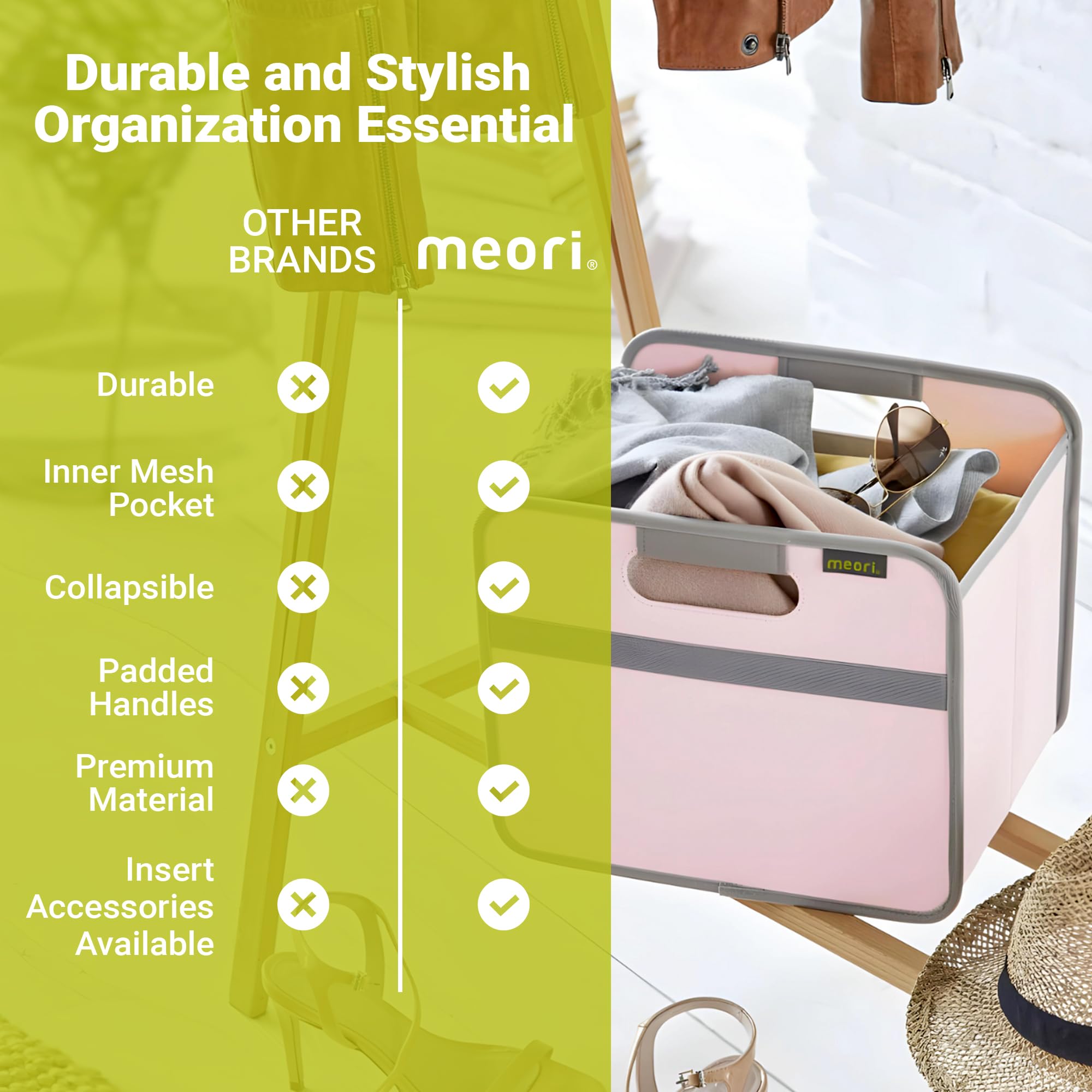 meori Faltbox Bestseller Rose 32x26,5x27,5cm Polyester Premium Qualität Spielzeug Schreibtisch Badezimmer Flur Staubox Stifte Accessoires Kosmetik Schmuck Klappbox, Rosé