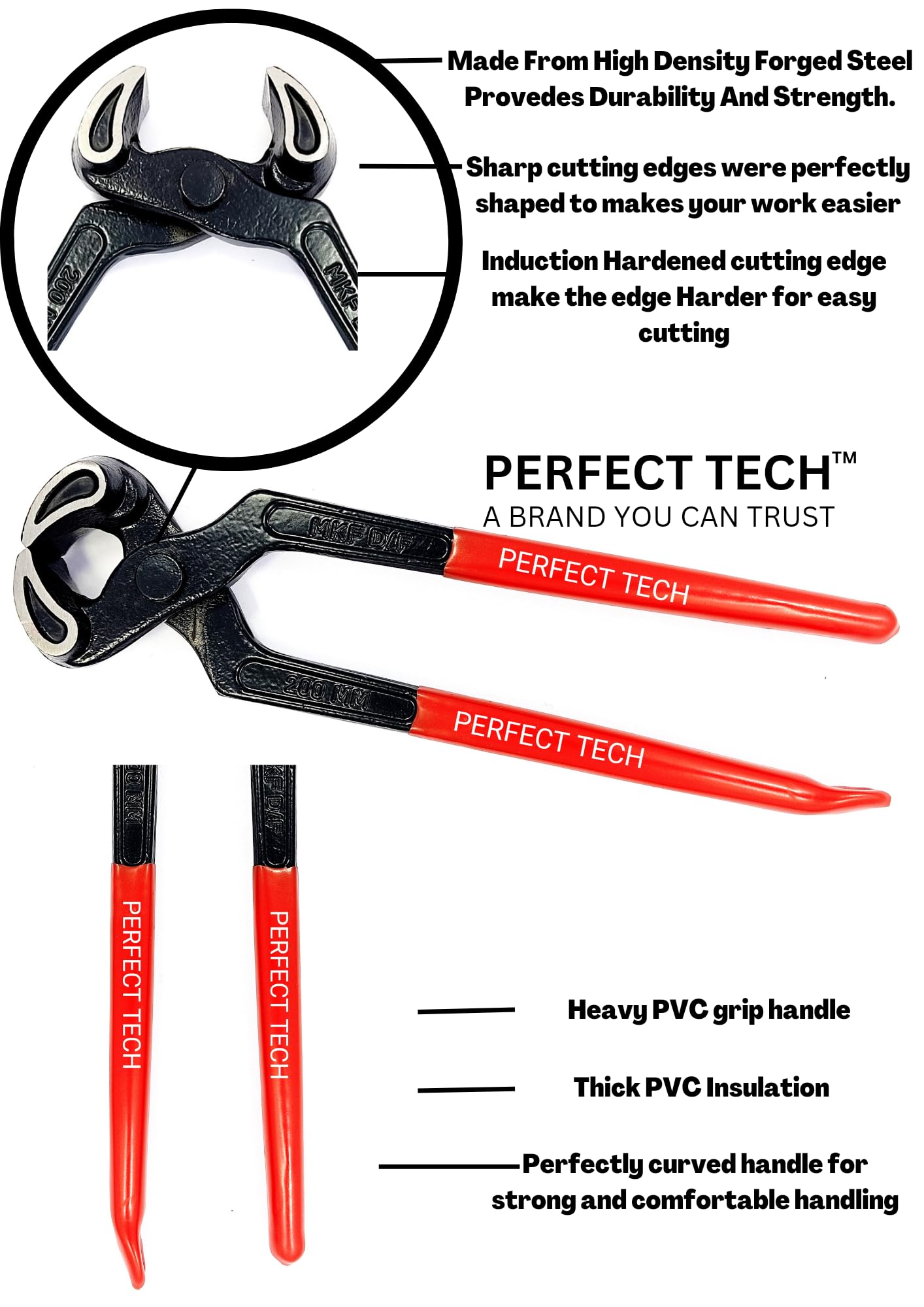 PERFECT TECH 8 Inch Drop Forged Cobler Pincer | Steel Pincer/Nail Puller/Nail Cutter | Pincers Tools Pliers | Pincer For Woodworking And General Works | Tools Kit | 2 in-1 Multi Purpose | Heavy Duty 3
