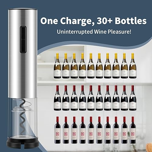 Miniatura 3 de QIKPCK Abridor de vino eléctrico con carga USB-C, abrebotellas de vino eléctrico con acabado de acero inoxidable, abrelatas de vino eléctrico