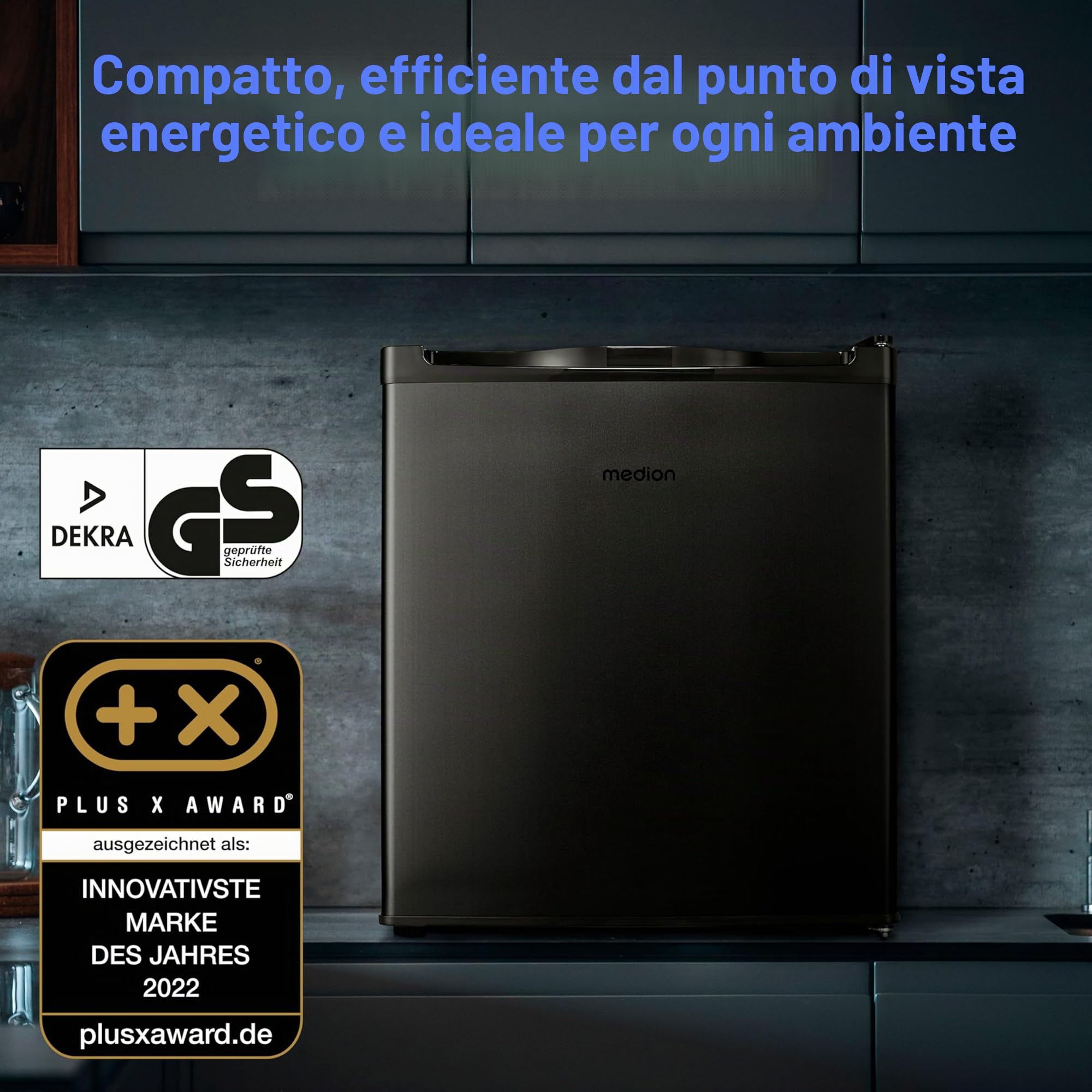 MEDION Mini congelatore (capacità 33 litri, altezza 51 cm, piedini regolabili in altezza, maniglia incassata, impostazione manuale della temperatura, classificazione 4 stelle, MD37675) grigio