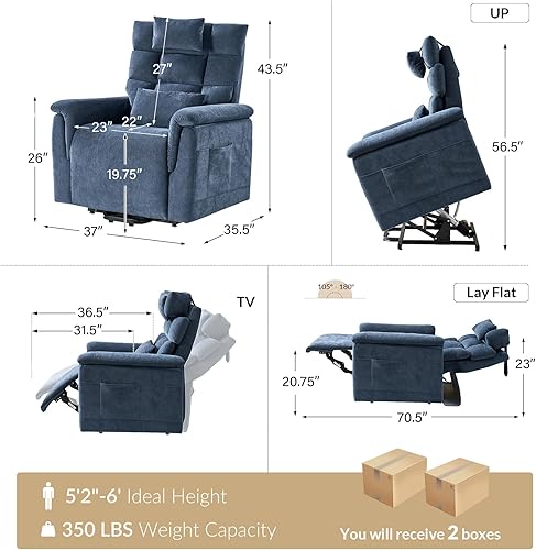 Miniatura 3 de HULALA HOME Silla reclinable de doble motor con masaje con bolsa de aire y calefacción de asiento, 180 en posición plana, soporte ajustable, tela de