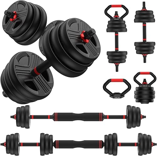 Miniatura 12 de Adjustable dumbbell set,20/35/45/55/70/90lbs Free Weights set with upgraded nut, 5 in 1 Weight Set Used as Kettlebells, Barbell, Push up Stand,
