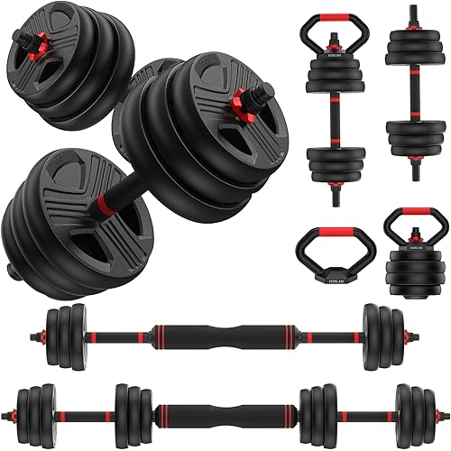 FITPLAM Adjustable dumbbell set,20/35/45/55/70/90lbs Free Weights set with upgraded nut, 5 in 1 Weight Set Used as Kettlebells, Barbell, Push up Stand, Fitness Exercise for Home Gym Suitable Men/Women