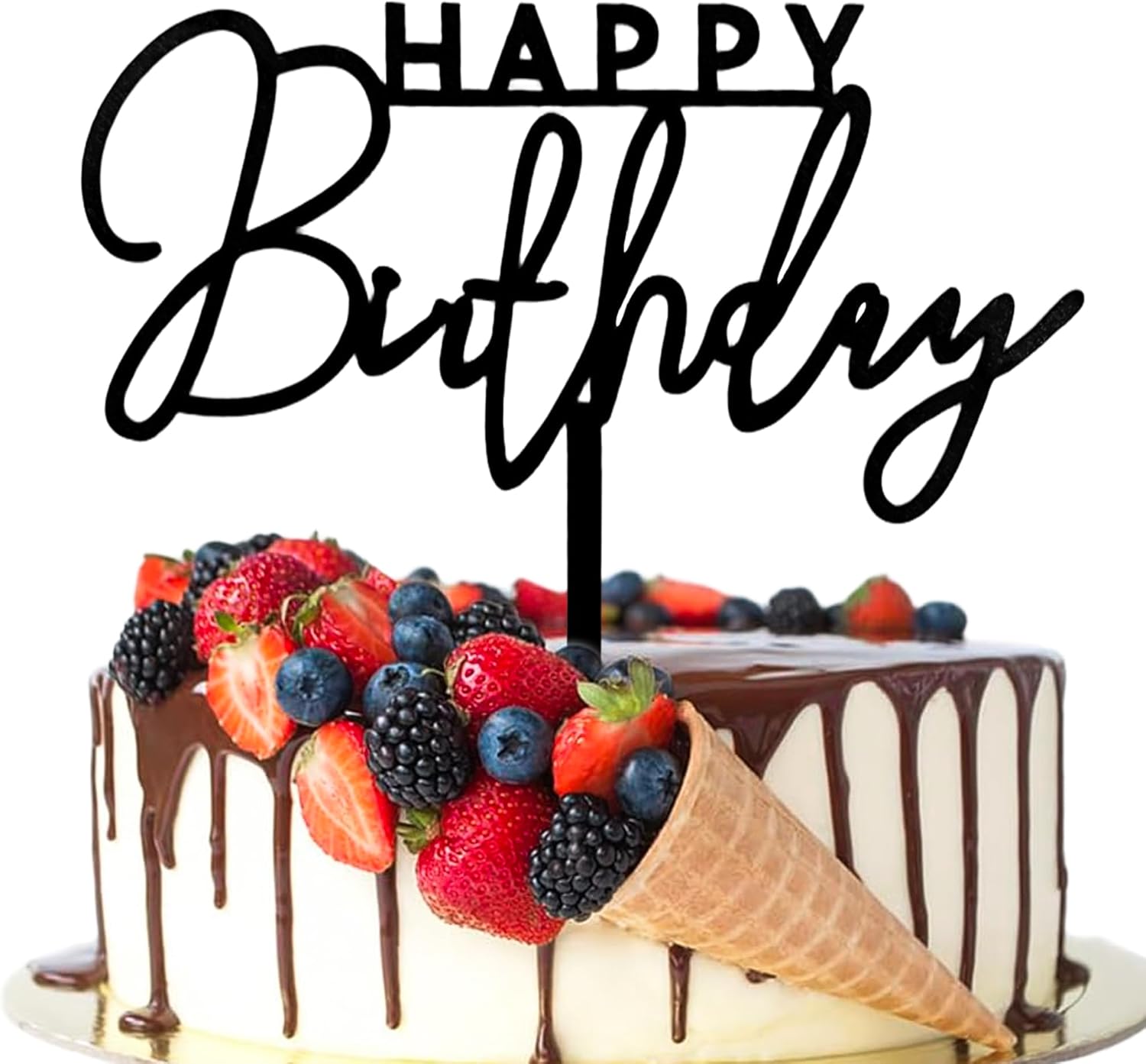 Happy Birthday Cake Topper - Mirrored Black Acrylic Versatile Cake Topper for All Kinds Of Birthday Party Anniversary Cake Pastry Decoration Supplies