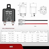 Vista 3 de Nilight 2PC 200A Starter Relay 4 Pin Split Relays Switch 12V Continuous SPST High Current 4 Terminal Car Starter Control w/Copper Wire Lugs for