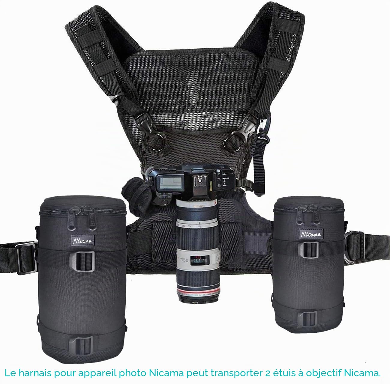 Nicama NC-VEST Harnais de transport Photographe sangle de poitrine corps élastique réglable pour 2 Appareils Photos Noir Canon Nikon Sony Sigma Olympus Pentax Fuji DSLR Caméra