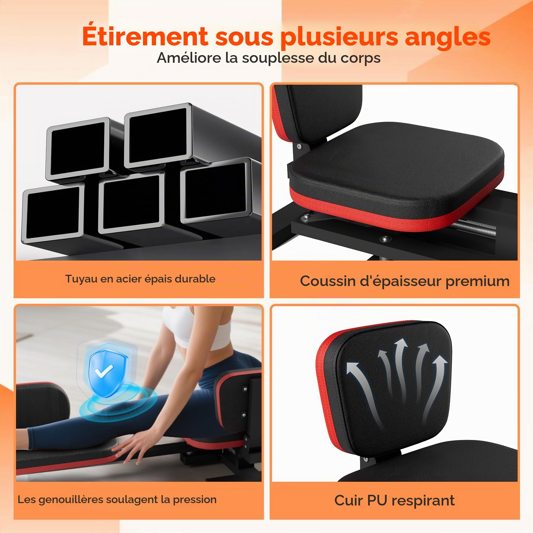 NArra Machine de écart, Machine à étirer Les Jambes 180 ° Réglable de 150 kg - Écarteur de Jambe Robuste - pour Yoga, Gym, Danse, Ballet et Fitness