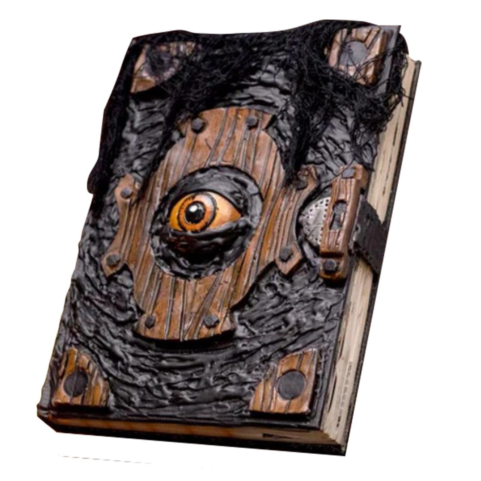 Bexdug Book of The Damned Halloween Decor, Evil Eye Book Spell Book Witch Decoration, Handmade Black Spellbook Spooky Seasonal Prop Art, Book of Demon Eyes Grimoire