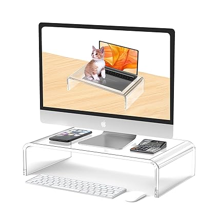 Beimu Acrylic Monitor Stand Riser Acrylic Laptop Stand Riser PC Holder Clear Computer Monitor Stand for Desk White Laptop Stand for Desk Compatible with iMac MacBook All Notebooks