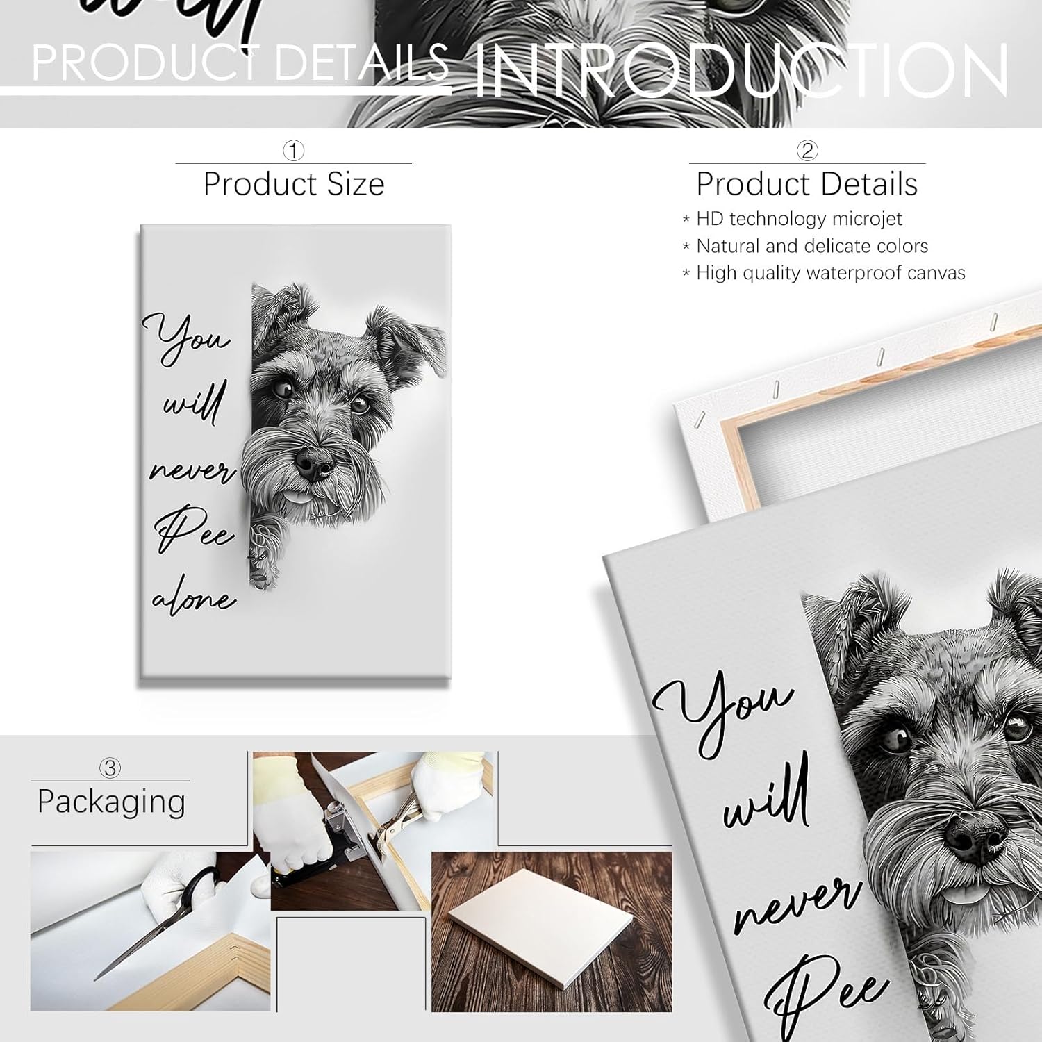 DVBOCS Black And White Bathroom Wall Art Miniature Schnauzer You Will Never Pee Alone Canvas Poster Print Funny Bathroom Signs Pictures Dog Lovers Room Ideas Wall Decor 12x16in Framed