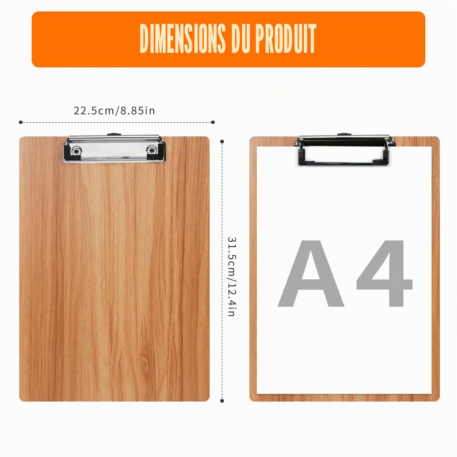 A4 Porte-Blocs en Bois,10 Pièces Planchettes à Pince Avec Clip et Trou de Suspension,Clipboard Porte-Formulaires