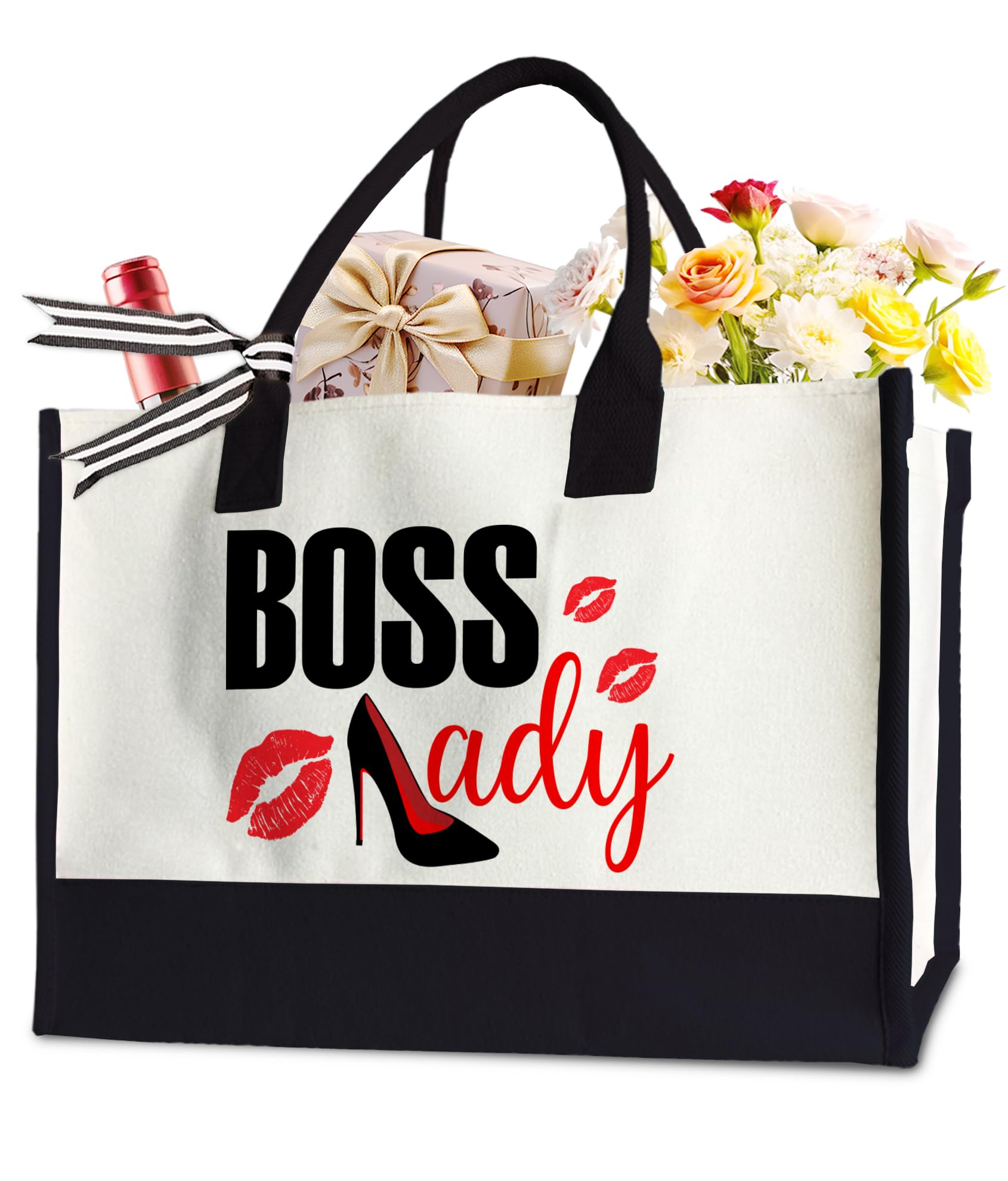 LNGORUS Boss Lady Tote Bag for Woman, Funny Boss Tote Bag for Boss Lady Colleagues Leader, 17 x 11.8 x 7 Inches