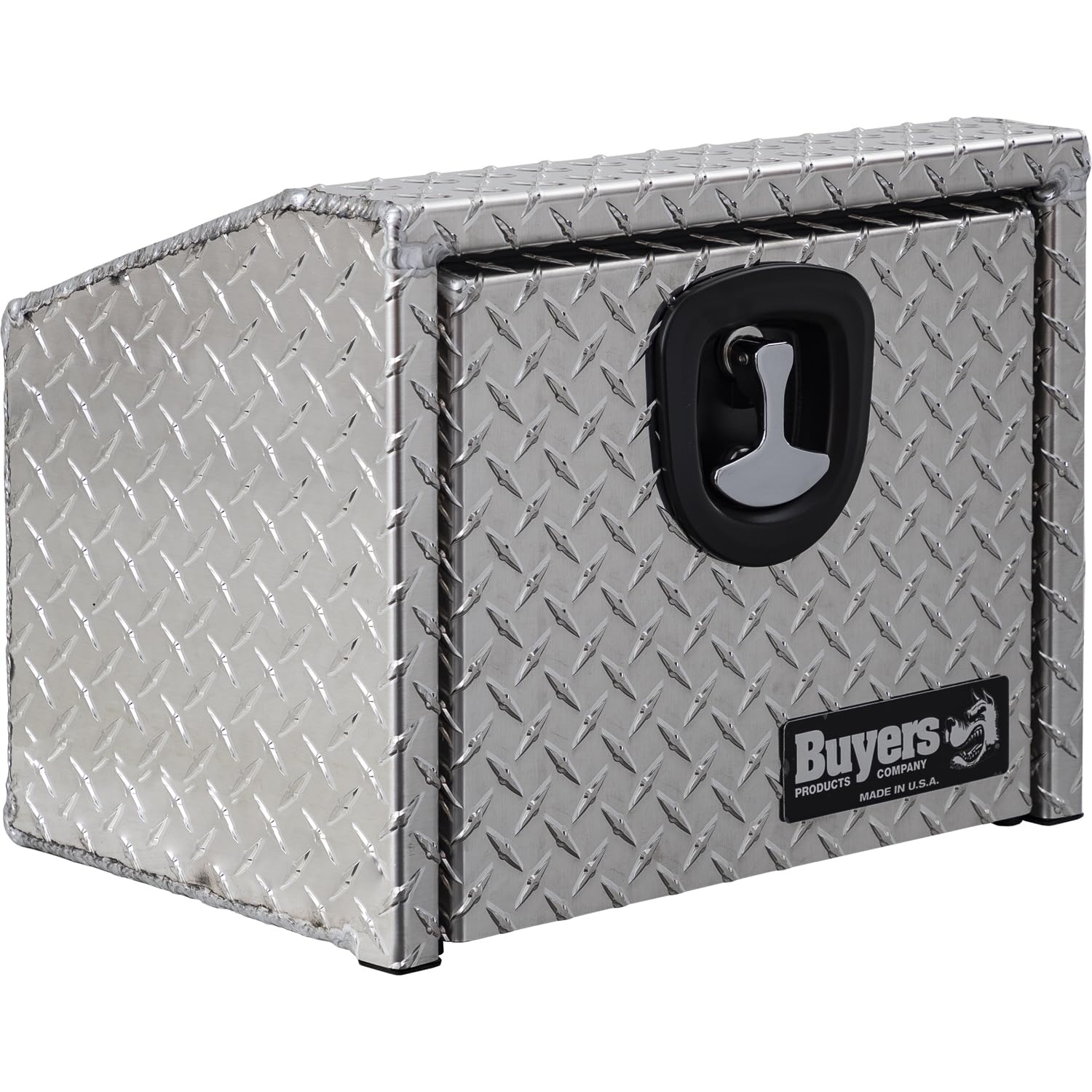 Buyers Products 1705166 Diamond Tread Aluminum Underbody Truck Box W/Slanted Back & Drop-down Door, 14/10.74x12x24 Inch, Special Fit Truck Tool Box For Rear Wheel Flat Beds & More