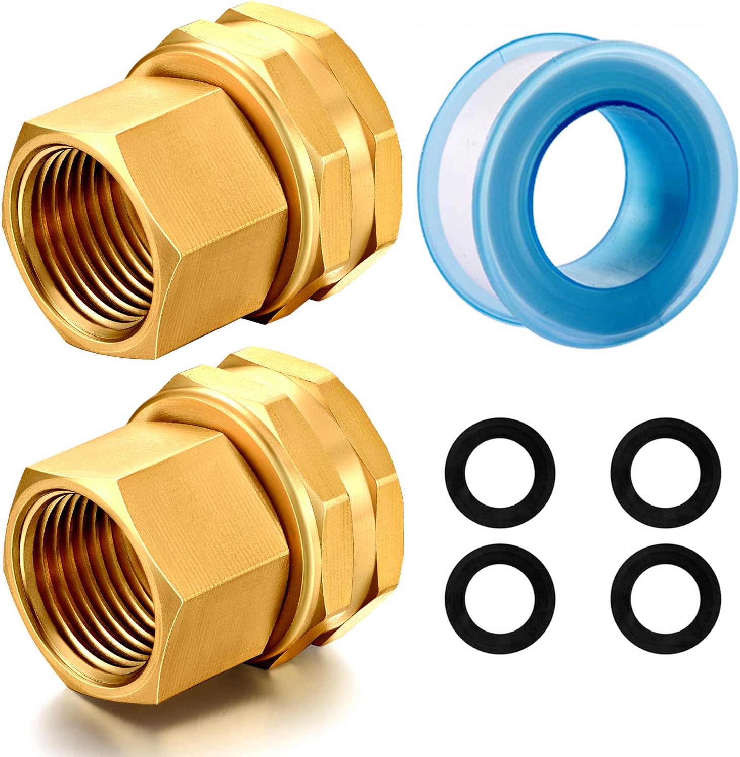 Solid brass Garden Hose Fittings Connectors Adapter Heavy Duty Brass Repair Double Female to Female dual water hose connector(3/4" GHT F to 1/2" NPT F) 2 Pcs