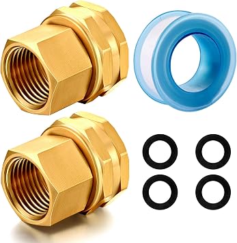 Solid brass Garden Hose Fittings Connectors Adapter Heavy Duty Brass Repair Double Female to Female dual water hose connector3/4" GHT F to 1/2" NPT F 2 Pcs
