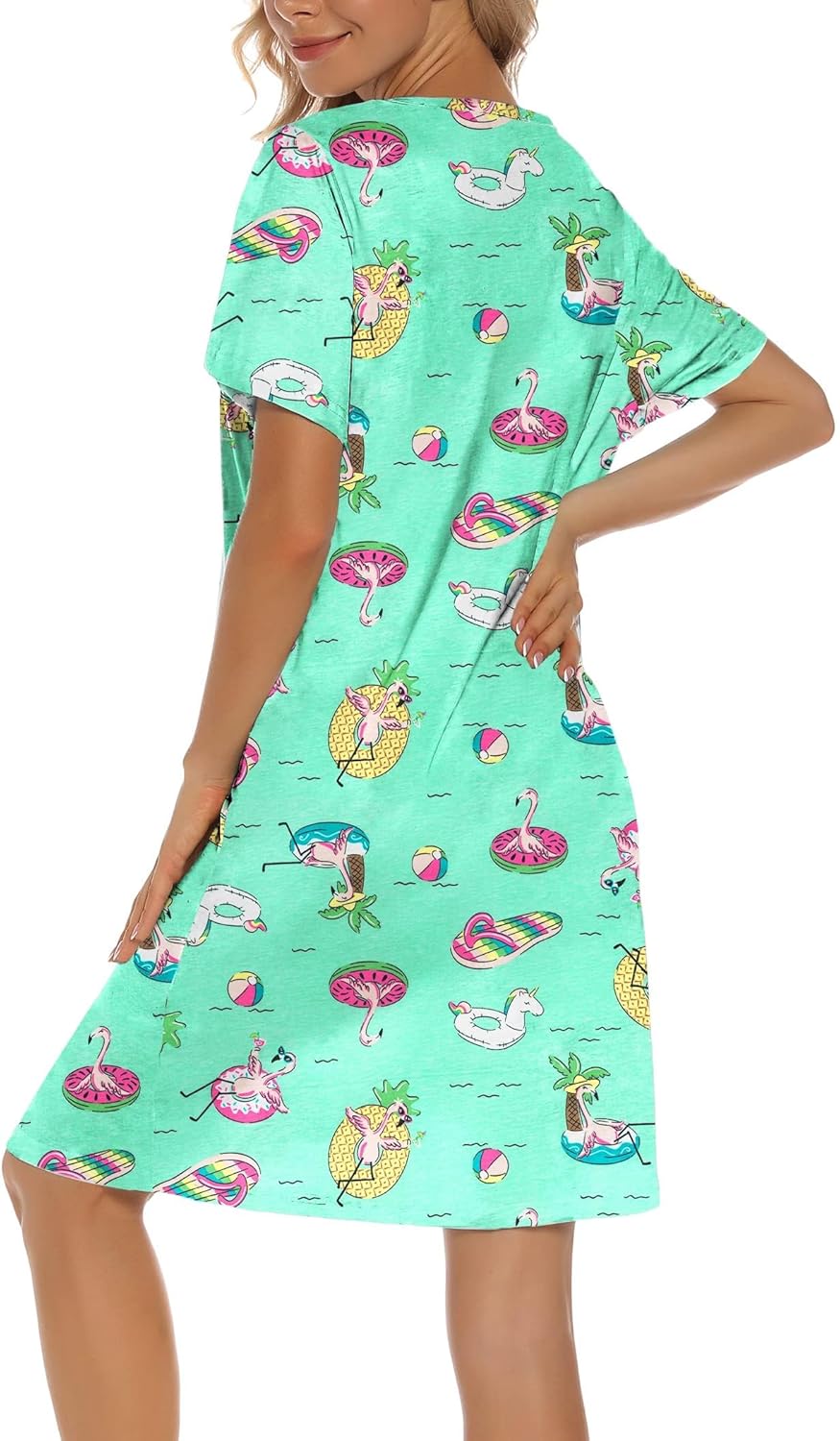 ENJOYNIGHT Womens Nightgowns Cotton Sleepwear Plus Size Sleep Shirt Short Sleeve Nightshirt Print Sleepshirt - Image 5