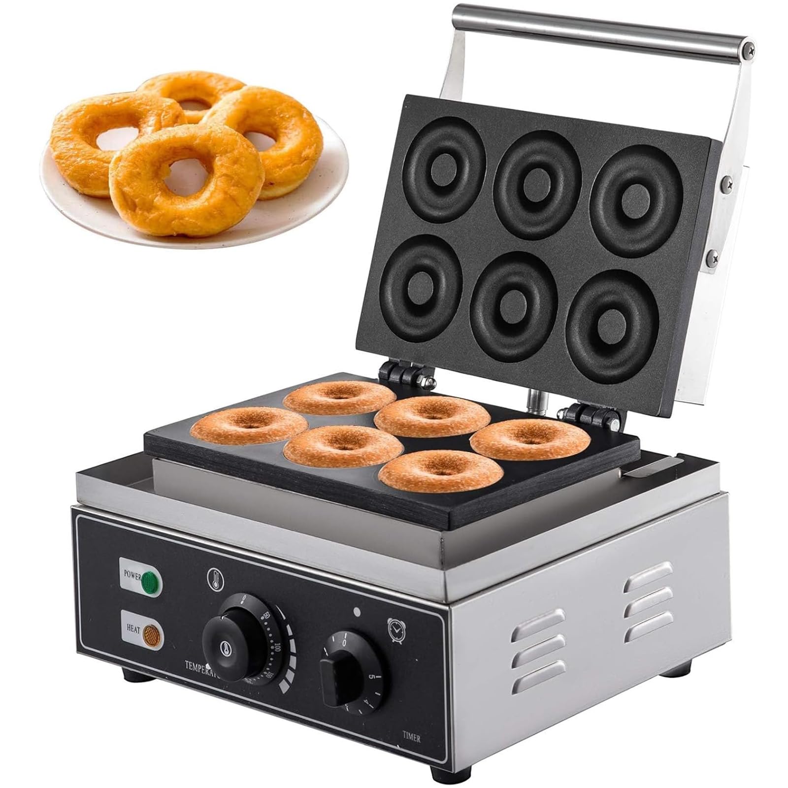 Machine à beignets électrique 1550W gaufrier antiadhésif 6 trous