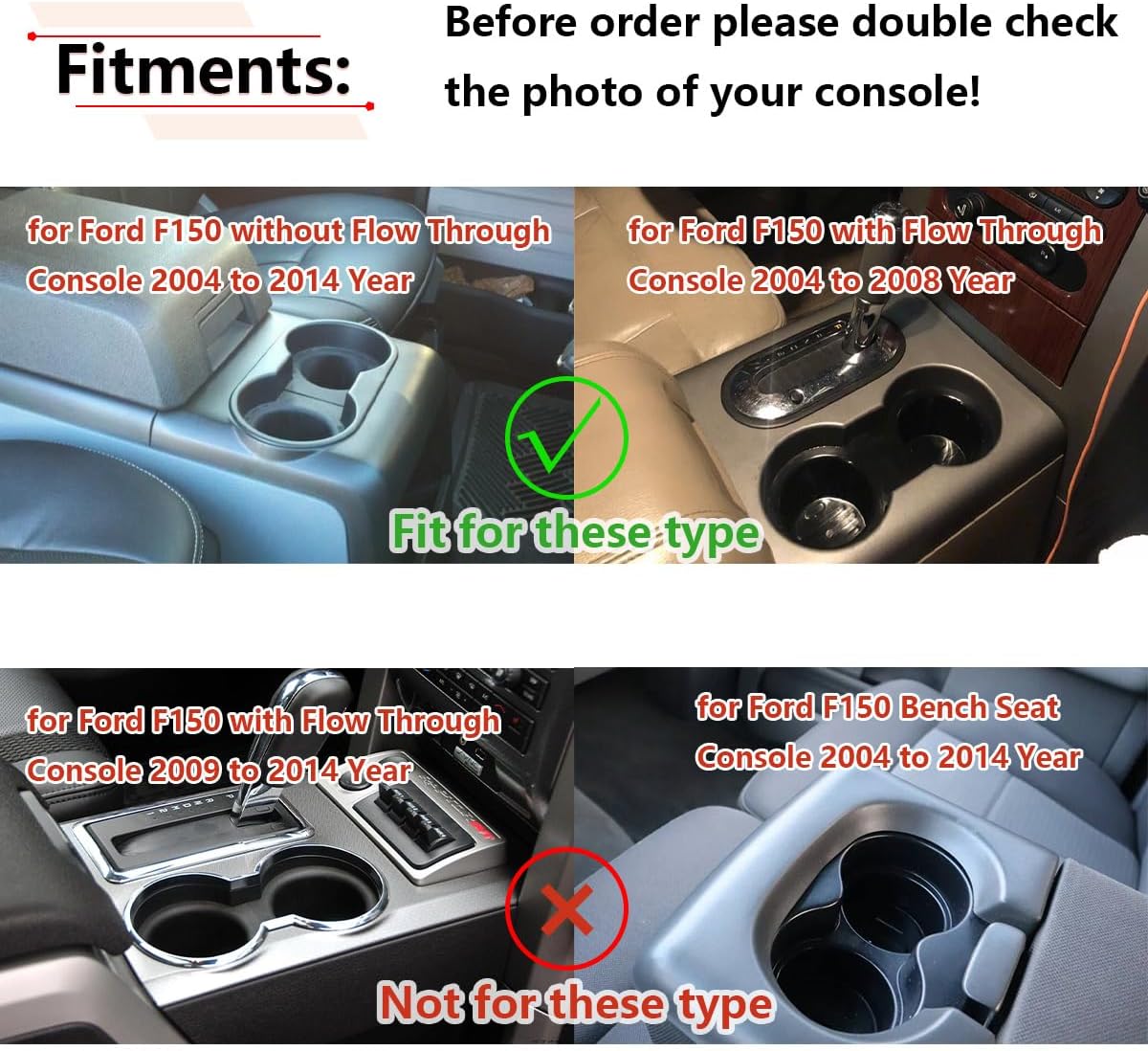 RLB-HILON Cup Holder Insert Compatible with Ford F150 with Flow Through Console 2004-2008 / F150 Without Flow Through Console 2004-2014 / Expedition 2003-2006 and More Vehicles