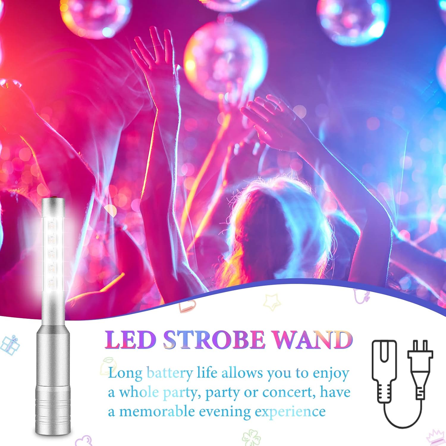 VIHOSE 6 Pcs Upgrade Bottle Service Lights LED Strobe Baton Bottle Girl Lights Rechargeable Handheld Flashing Club Signs for Birthday Wedding Party(Silver)