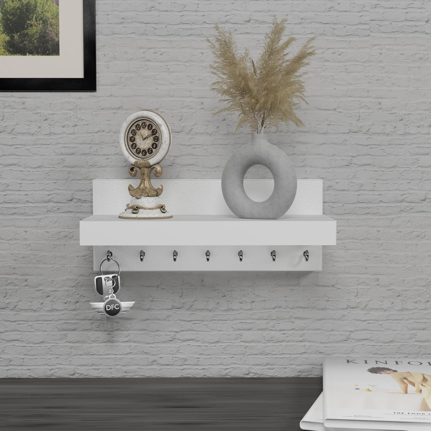 DFC Simplex Engineered Wood Wall Mounted Key Chain Holder with 7 Key Knobs (Matte Finish, White Colour)