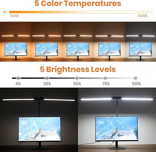 Miniatura 3 de LASTAR Lámpara de escritorio con control remoto y doble cabezal de 32.5 pulgadas de ancho, lámpara de escritorio de arquitecto para oficina en casa