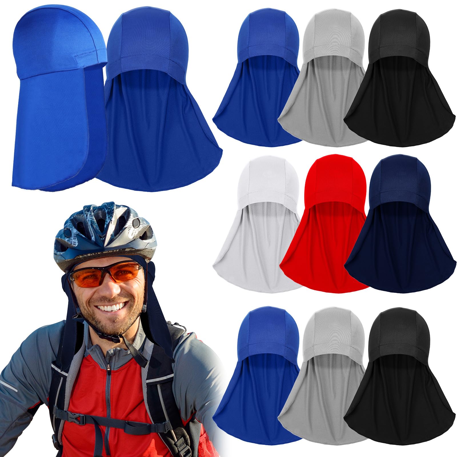 Syhood 9 Pcs Helmet Liner with Neck Mask UV Protection Cooling Hard Hat Liner Bulk Skull Cap Shield for Men Women Outdoor