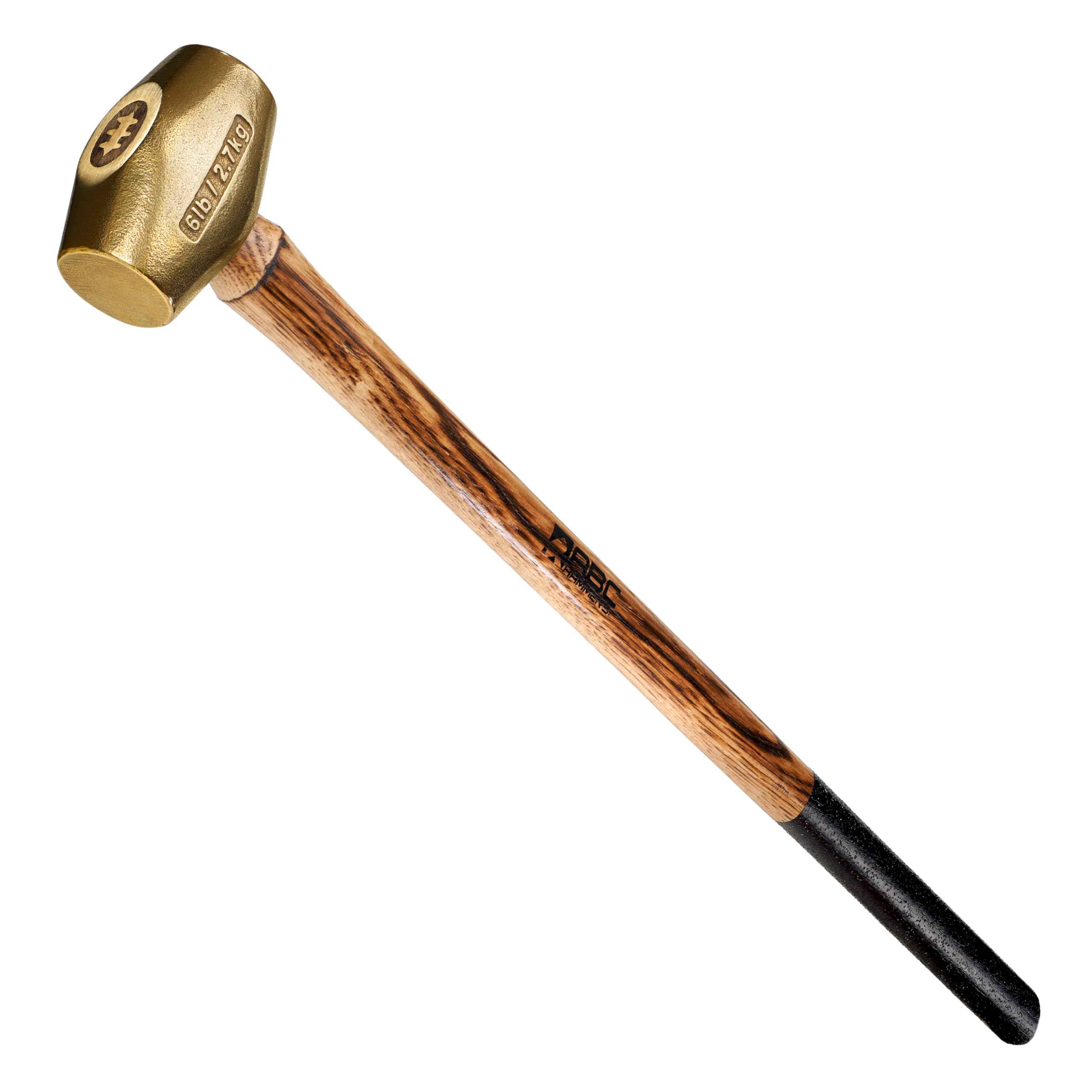 Brass Sledge Hammer - 6 lb. USA Made Non-Sparking Hammer with 32" Wood Handle & Double Faced Head - ABC6BW