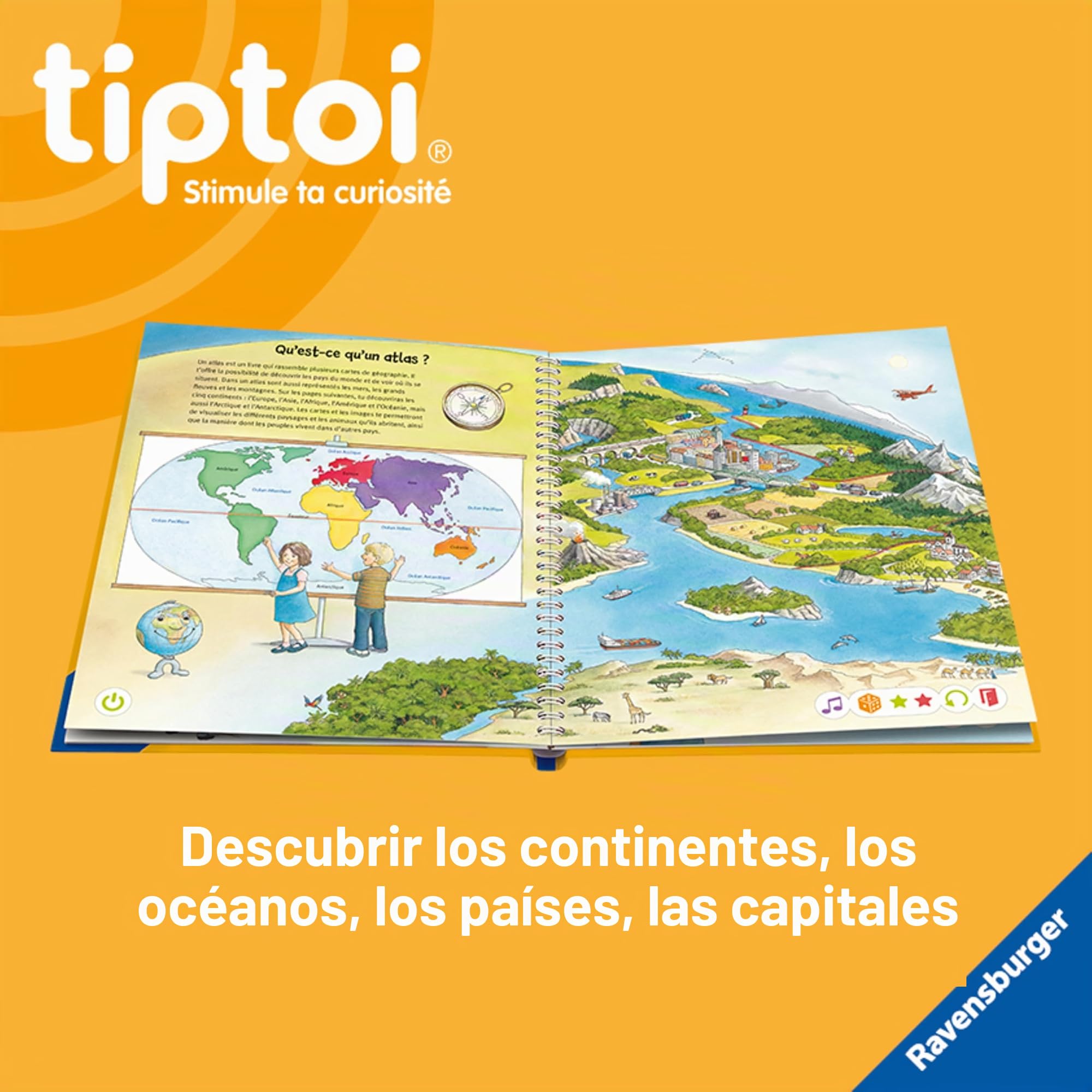 Ravensburger - tiptoi® - Starter Set - Lector + Libro 'My First Atlas' - Juego Educativo electrónico, sin Pantalla - A Partir de 5 años - Versión en francés - 00177
