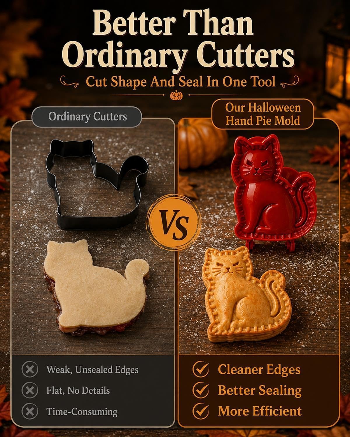 Halloween Mini Hand Pie Mold, 3D Reusable,Party Potluck Hand Pie Molds, Holiday Mini Pie Molds for Baking, Halloween Pumpkin Pie Press Tools (8 Articoli)