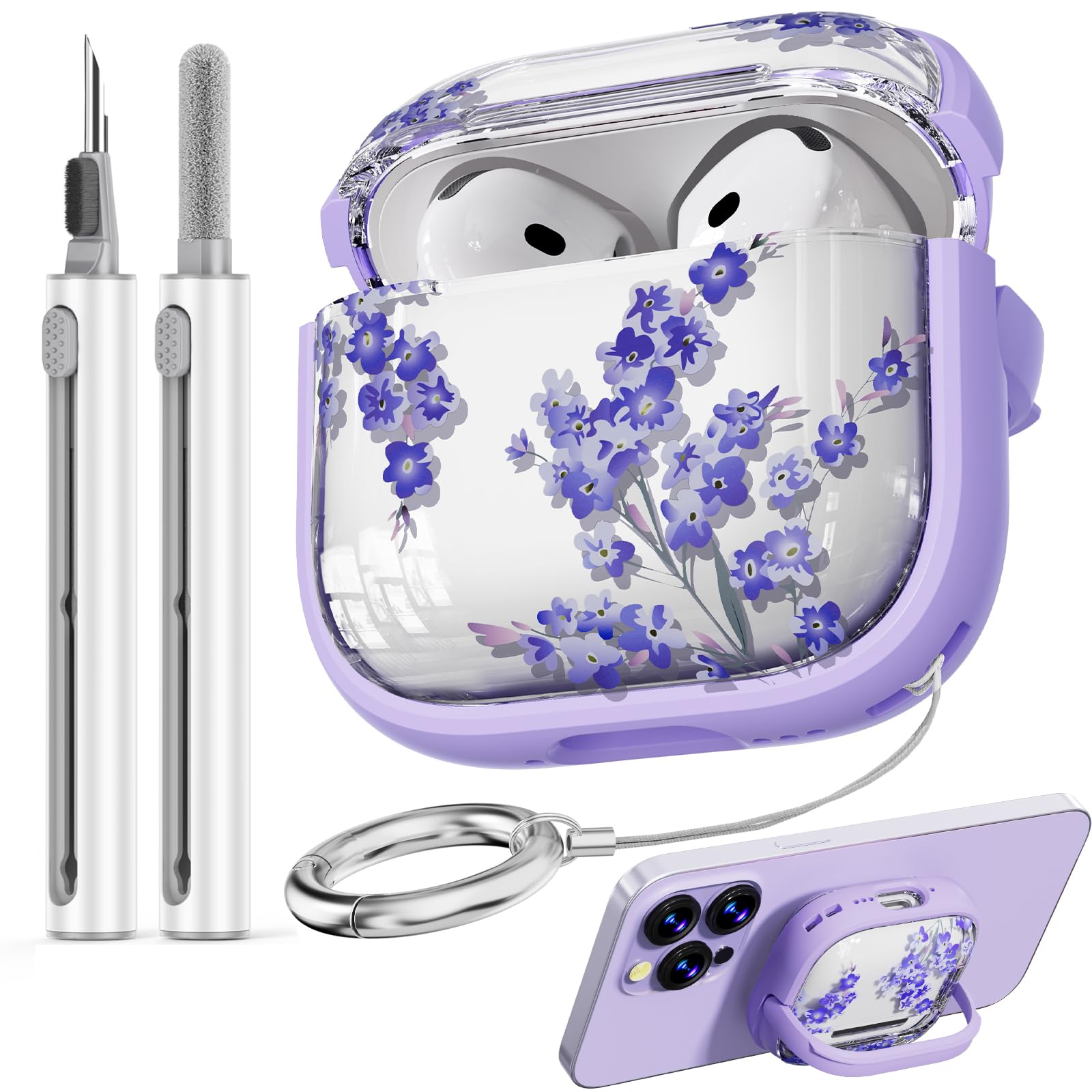 AirPods 4 Hülle Mit Blumenmuster – Safety Lock Case Inkl. Reinigungs-Set & Karabiner