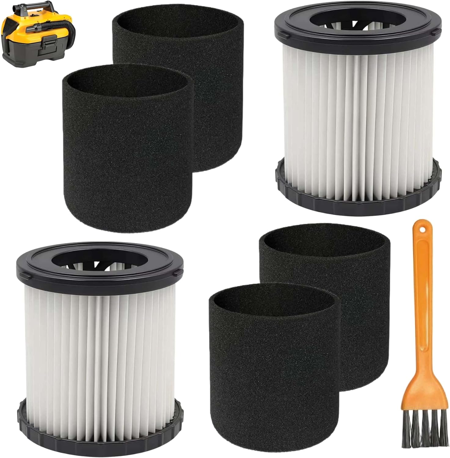 2 Pack DCV5801H HEPA Filter For DE-WALT DCV580H, DCV581H 20V MAX Wet/Dry Vacuum, with 4 Foam Sleeve Filters & 1 Brush