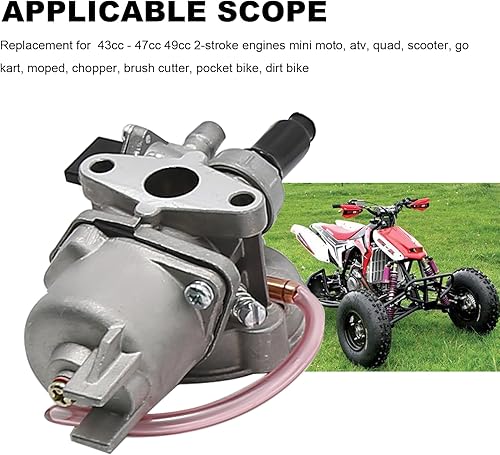 Miniatura 4 de laffoonparts - Carburador compatible con motor de 43 cc, 47 cc, 49 cc, 2 tiempos, mini, cuatrimoto, cuatrimoto, kart, ciclomotor, picador, cortador