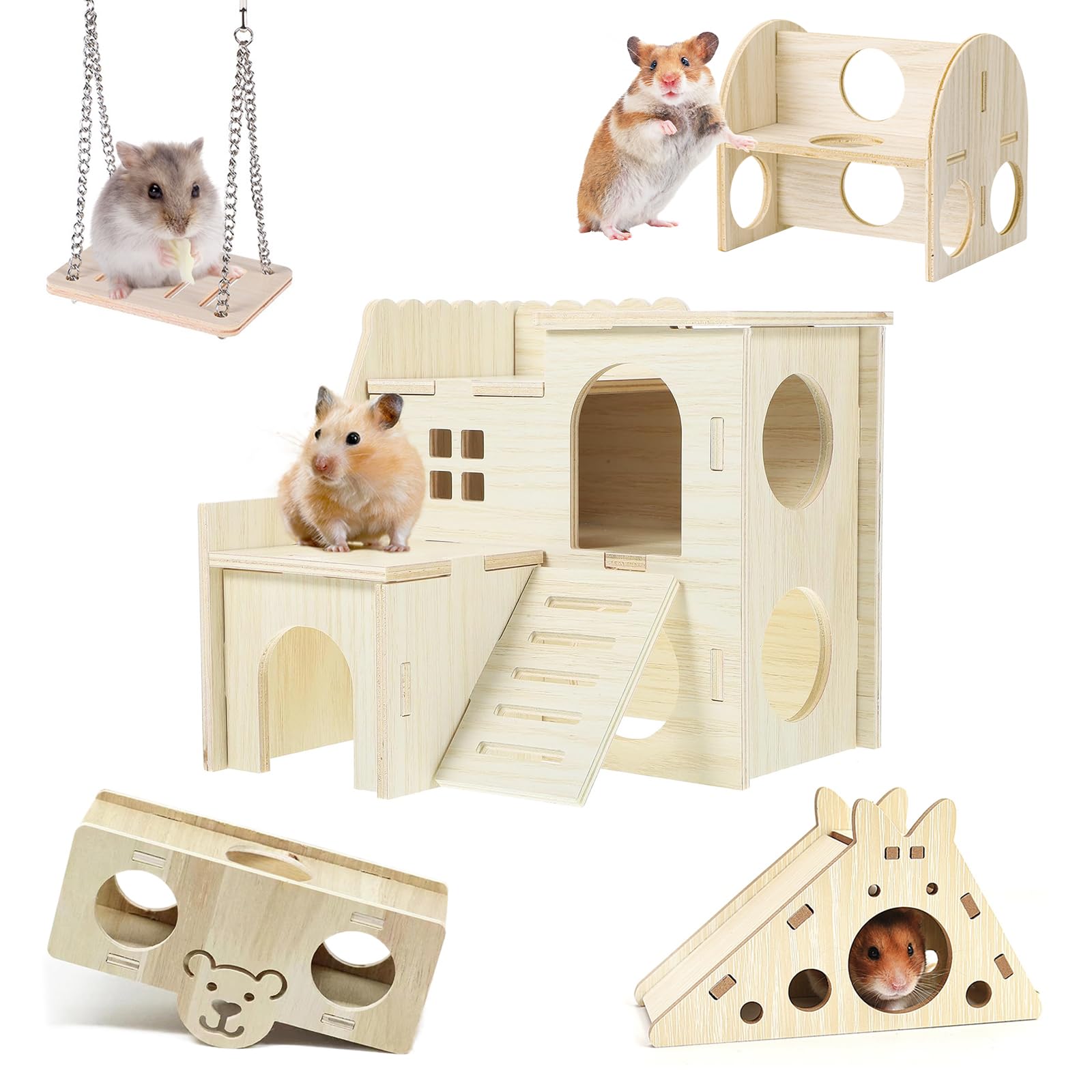 Balançoire pour hamster et jouets en bois naturel pour éviter l'ennui des gerbilles