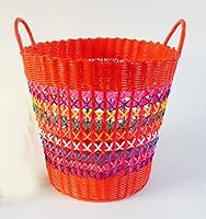 Vista 8 de MYtodo - Cesta tejida de plástico para juguetes, ropa sucia, cesta de almacenamiento hueca, barriles de lavandería (verde)