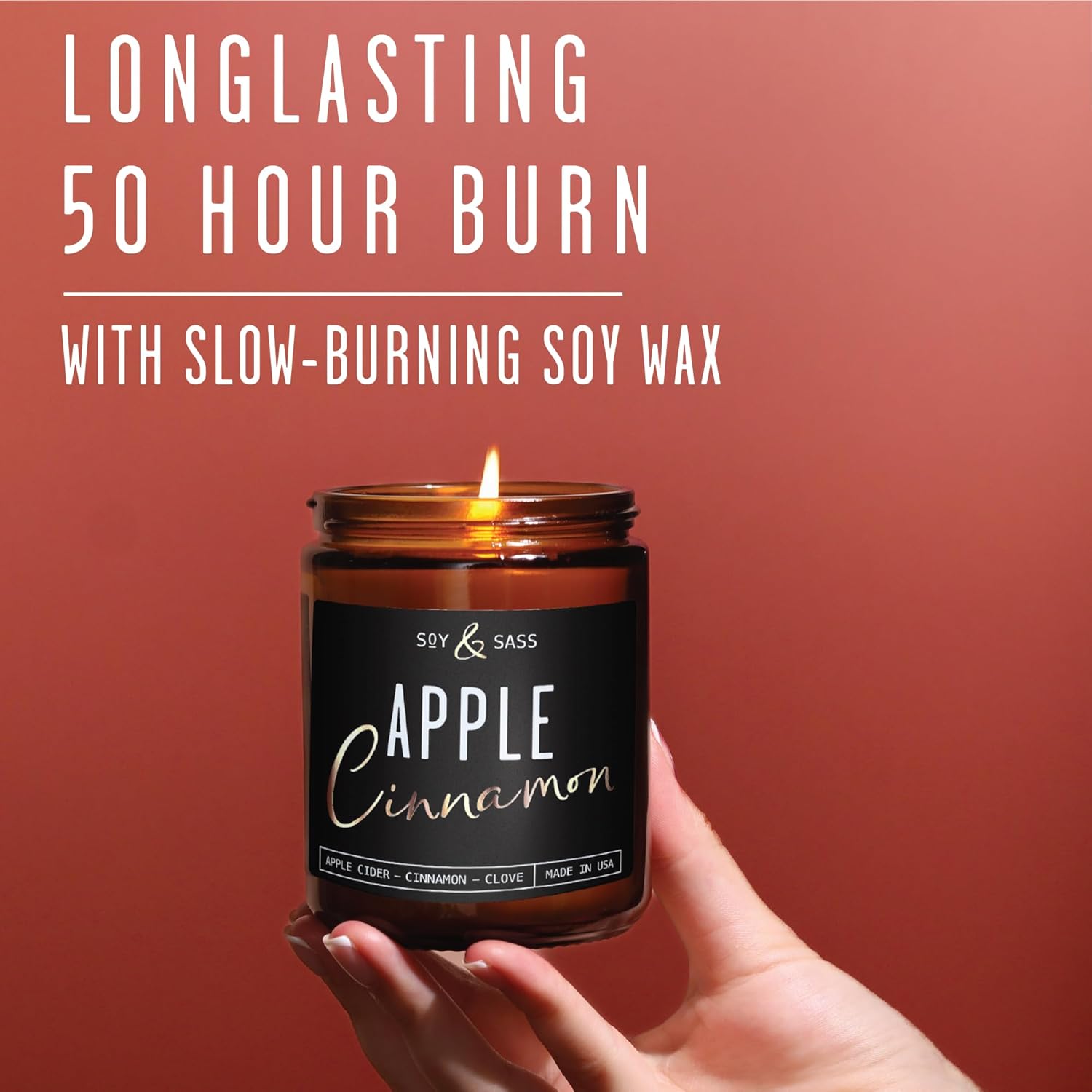 Apple Cinnamon Candles, Cinnamon Apple Candle - 'Apple Cinnamon' Infused w/Essential Oils I Scented Strong Soy Candles for Home for Christmas/Fall I Apple Pie Candle I 50Hr Burn, Made in USA