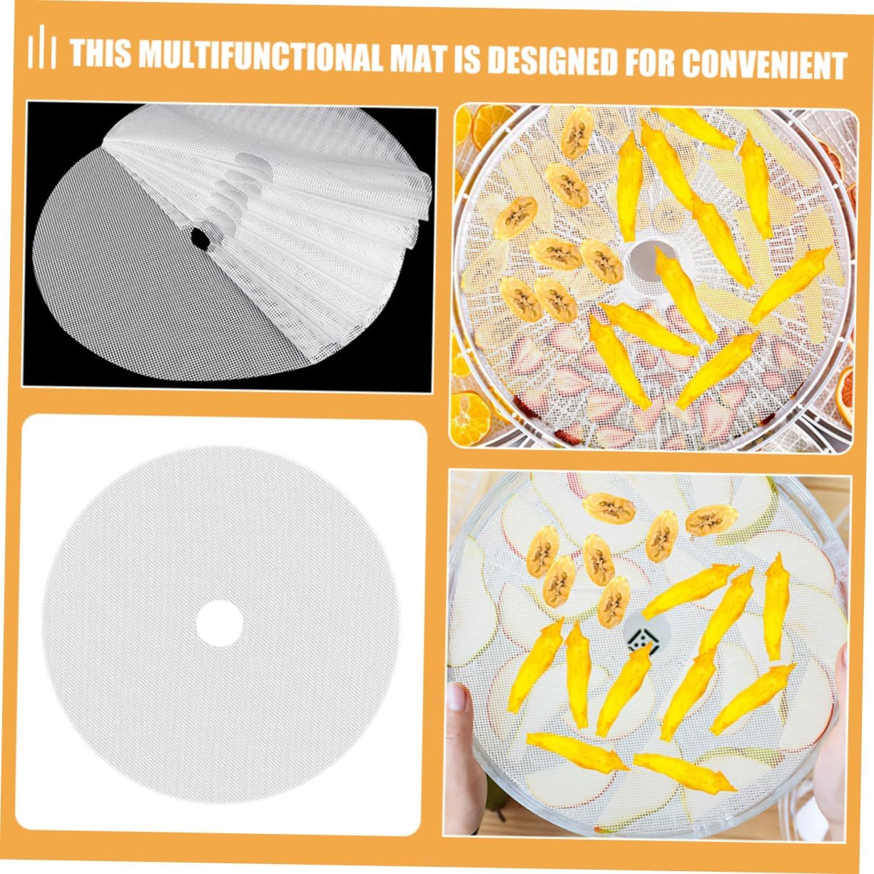 10pcs Non-stick Silicone Dehydrator Mats Round Food Dryer Sheets for Drying Fruits Vegetables and Jerky Center Hole and Easy to Clean