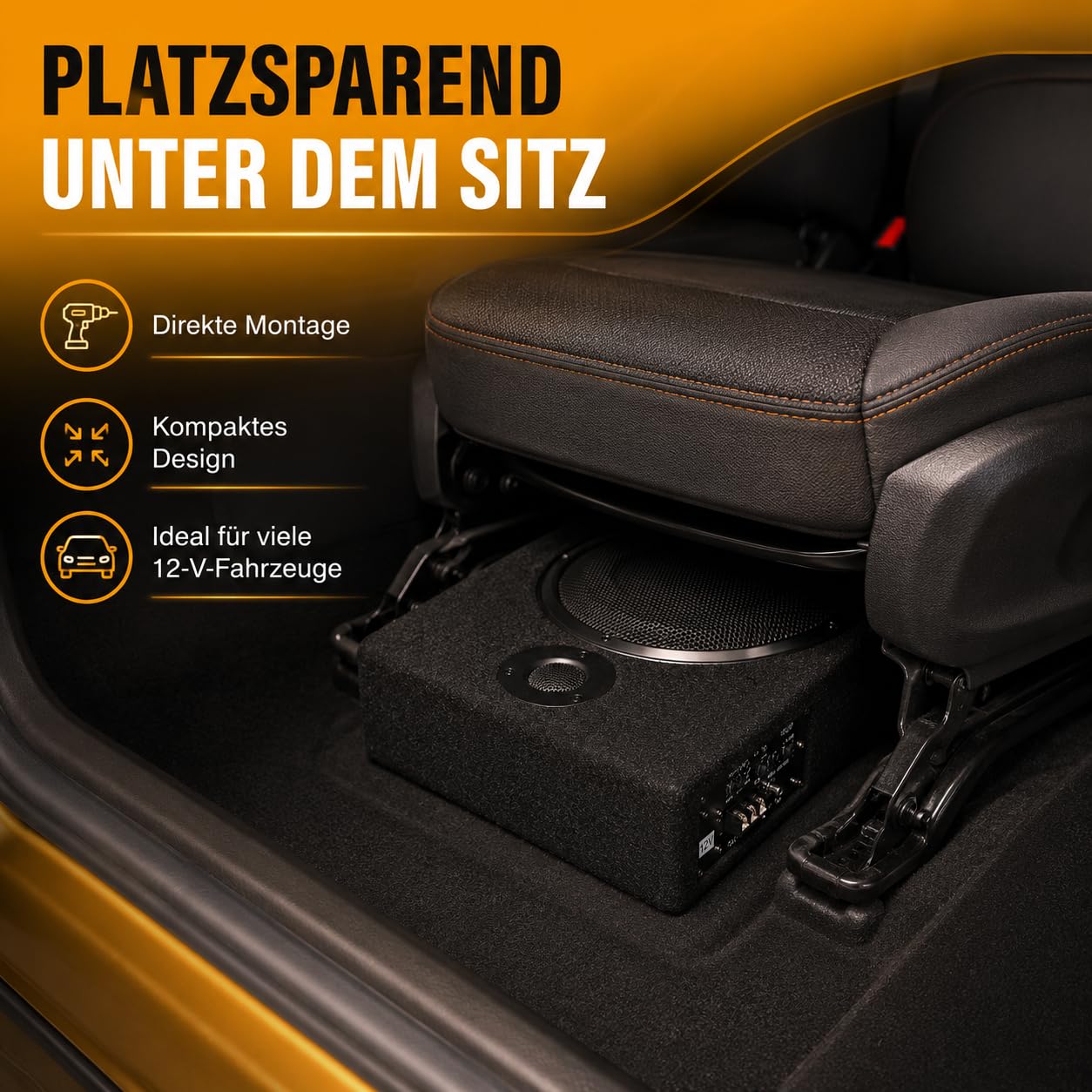 8" 12V 600W Auto Subwoofer Unter-Sitz Verstärker Lautsprecher Slim Box mit 200W RMS 4Ω Holzgehäuse für 12V Fahrzeuge Bass Lautsprecher mit Lautstärkeregler Kabel-Set Montageset