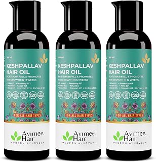 Keshpallav Hair Oil For Men & Women | Promotes Hair Growth & Reduces Hair Fall | With Rosemary, Castor, Amla, Coconut and Bhringraj Oil | Mineral Oil Free (Pack of 3)