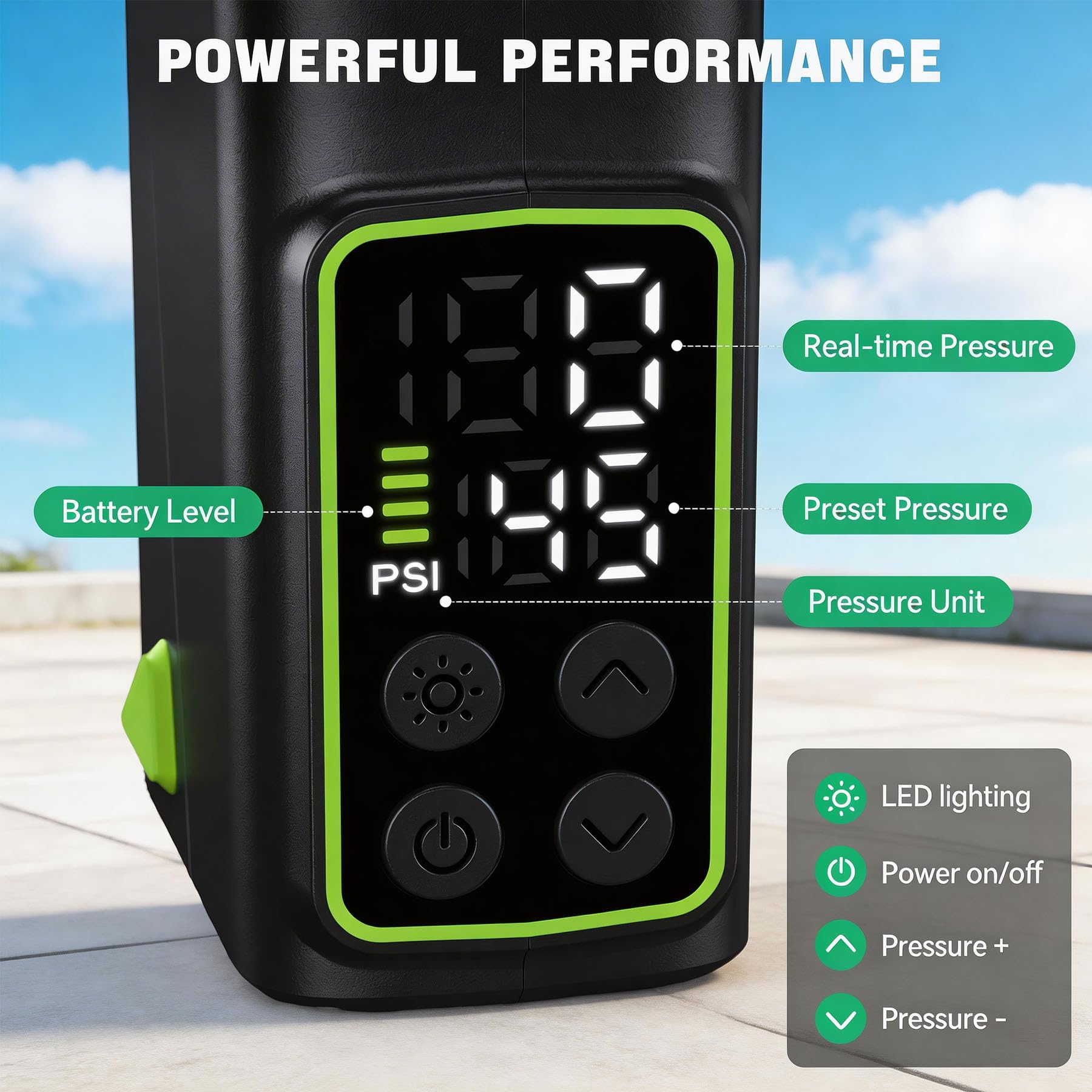 Mini pompe à vélo électrique portable 150 PSI rechargeable de poche avec double indicateur LED et valve d'arrêt automatique