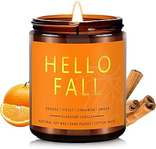 Fall Scented Candles Hello Fall 7oz – Warm Pumpkin Spice & Sweet Apple Soy Wax Candle for Cozy Autumn Home Décor, Perfect Fall Gift, 50 Hour Long Burn