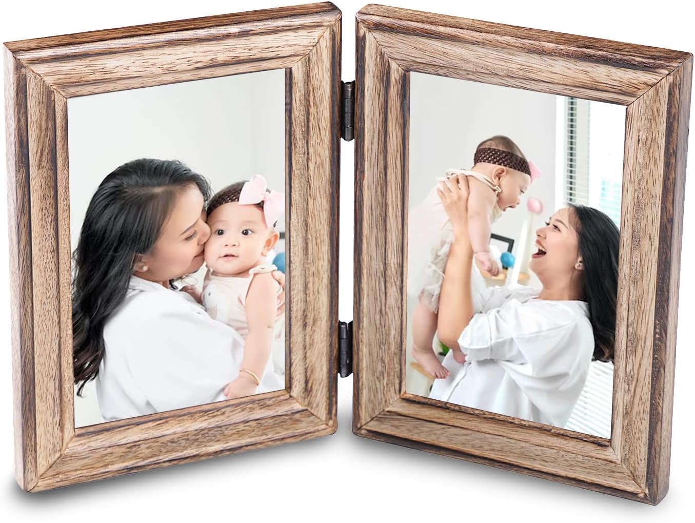 Uvz Crafts Wall Hanging Photo Frame - Double Foldable Picture Frame,Mango Wood Border, Stand, Wall Mount hooks - Vertical or Horizontal Display & Table Decor for 4x6 Photos - 6x4 Inches (Wooden Frame) (B0CK5L25LS) Amazon Price History, Amazon Price Tracker