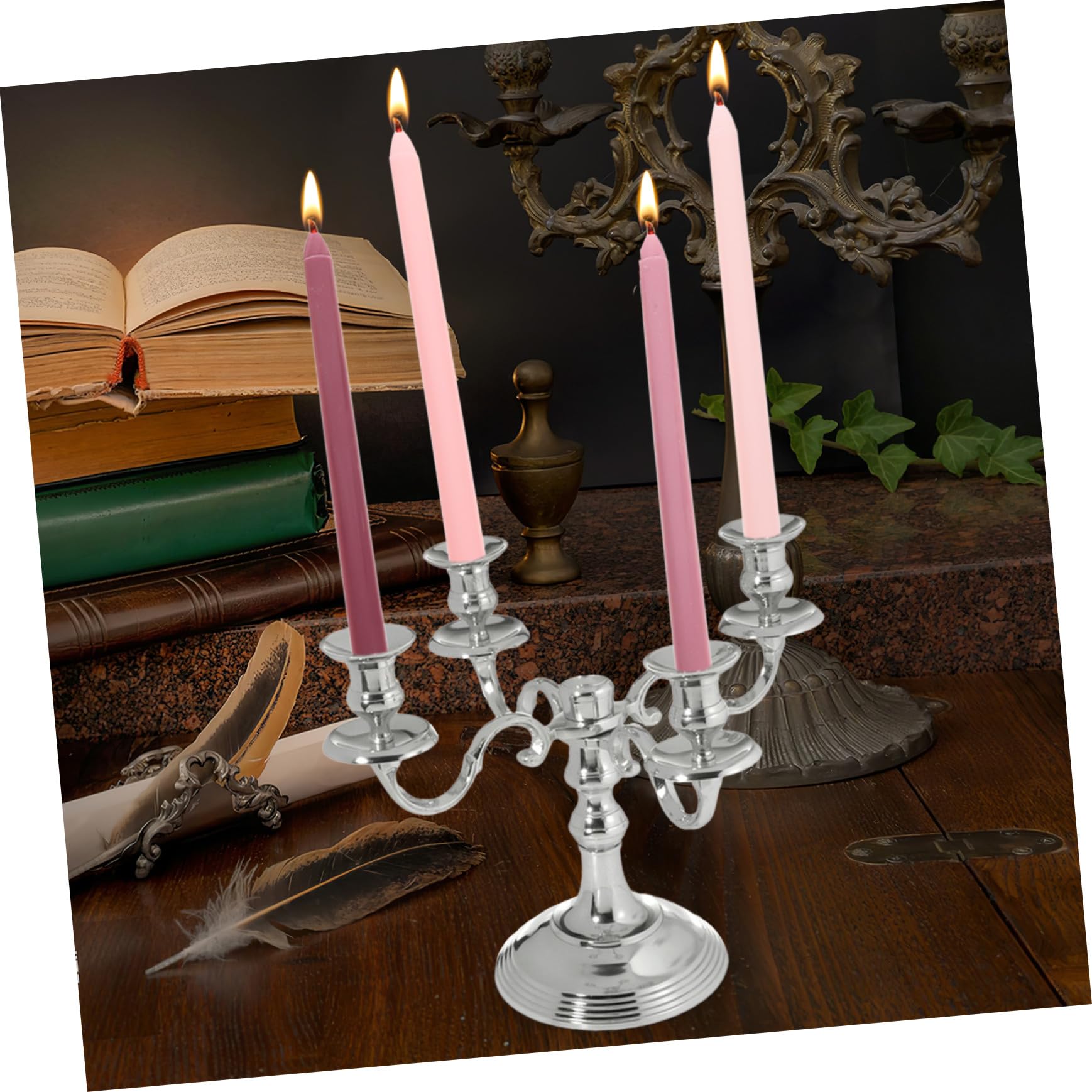 Velas Perfumadas de Parafina sin Humo, Vela de Poste Largo en Gradiente Rosa, 4 Piezas para Decoración Romántica, Cenas, Bodas y Ambiente Íntimo
