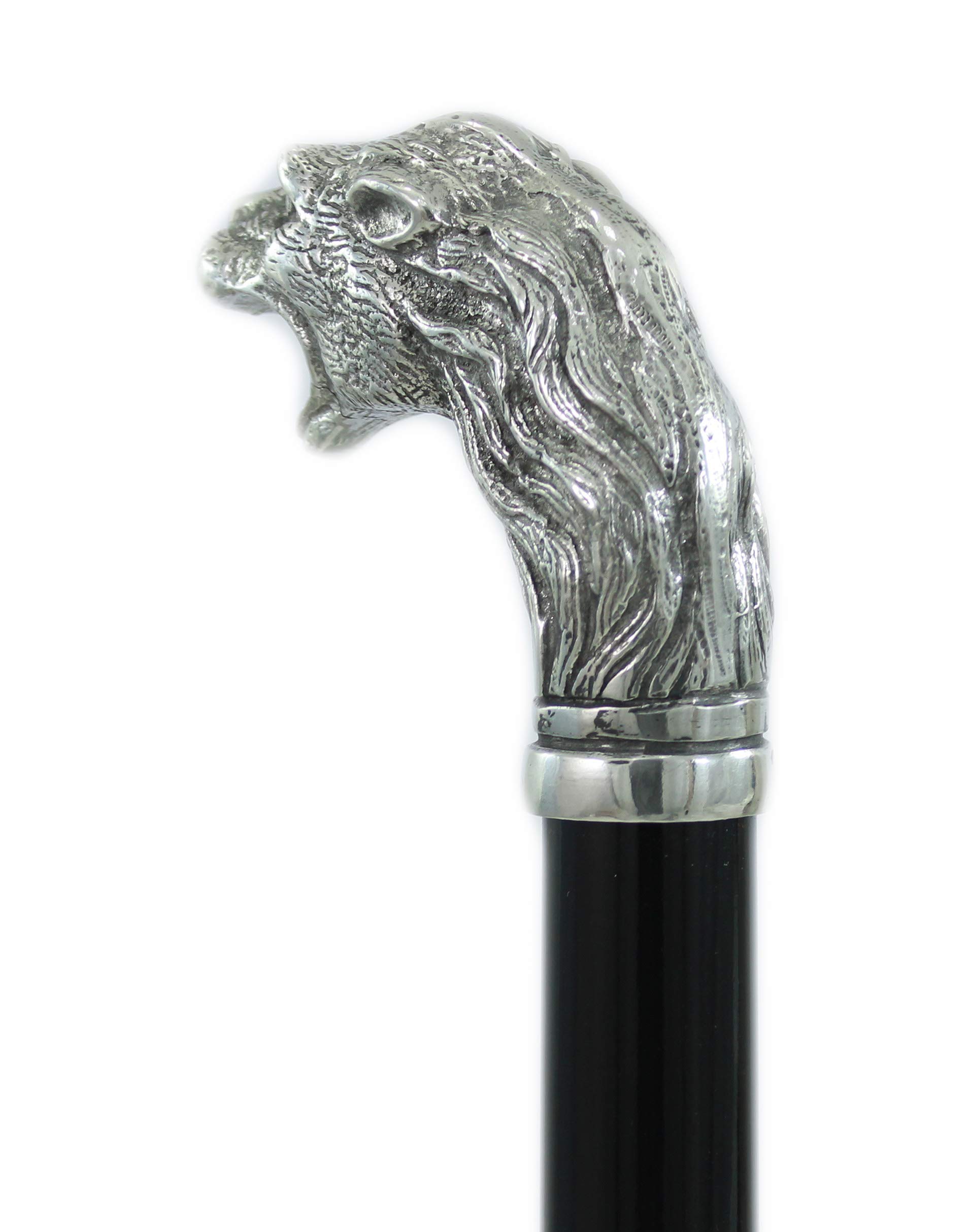 Bastón de paseo CAVAGNINI de madera y peltre puro León elegante para ancianos ceremonia (negro)