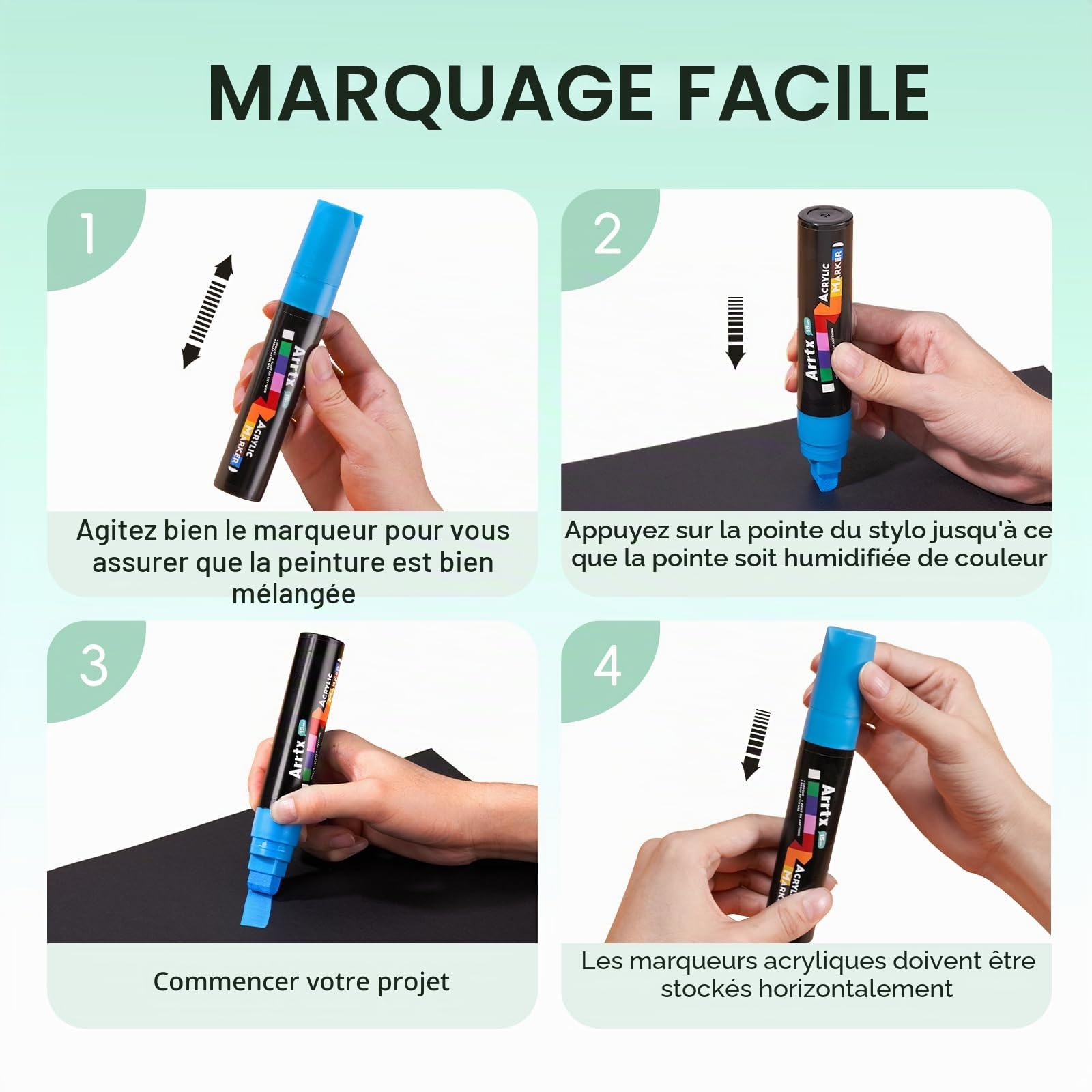 Arrtx Lot de 10 marqueurs de peinture acrylique à pointe feutre de 15 mm, marqueurs permanents pour le tag, panneaux, loisirs créatifs