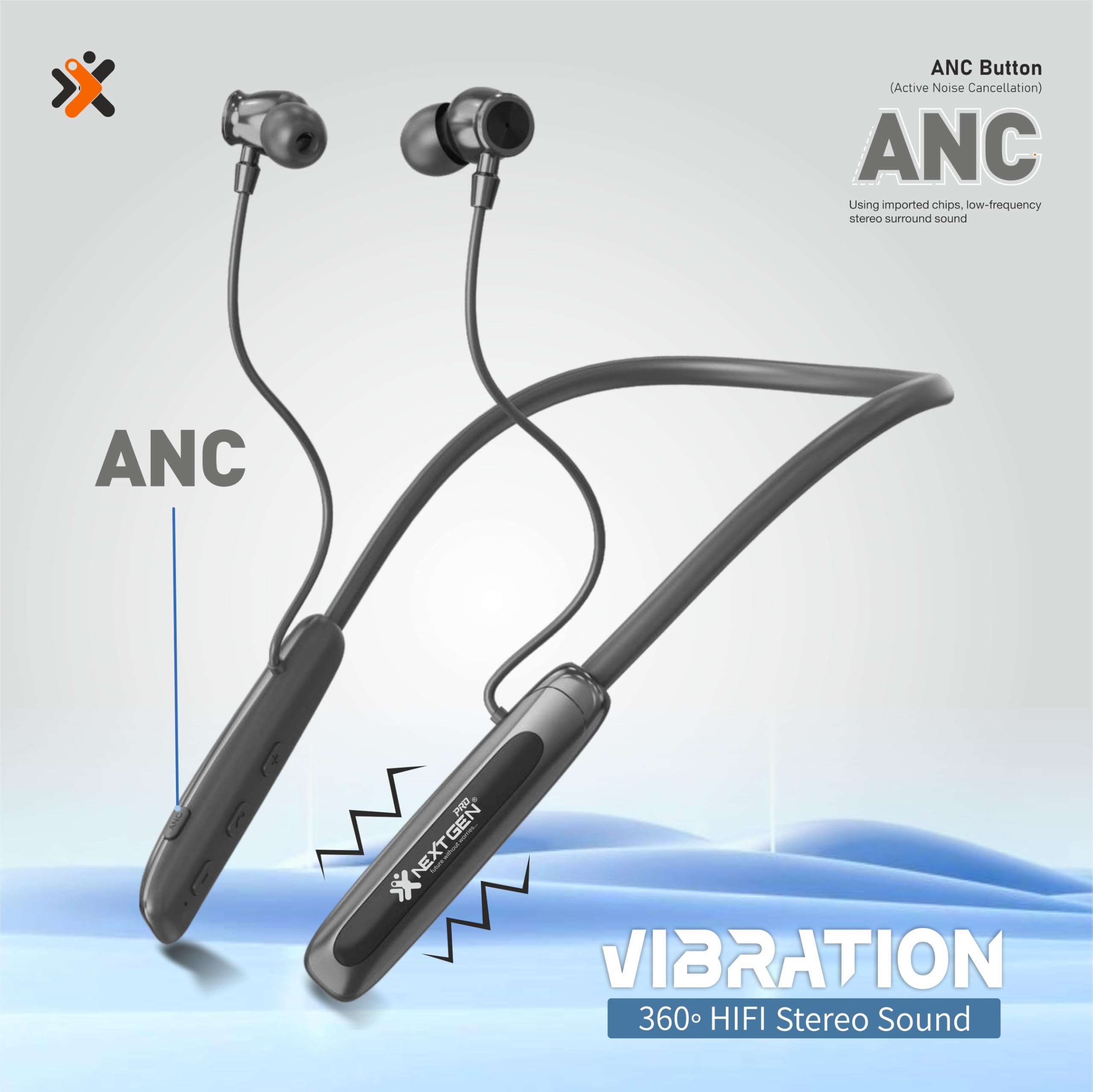 Bluetooth Headset ANC+ENC ノイズキャンセリング NEXTGEN Wireless Neckband Headphones with ANC, Deep Bass, 55 Hours
