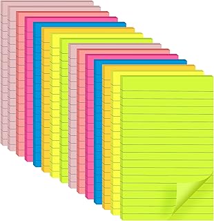 (15 Pads) Lined Sticky Notes 4x6 in Post, 7 Bright Colors with Lines Self-Stick Note Pad it, Strong Adhesive, Big Rectangular Sticky Pads for Office, Home, School, Meeting