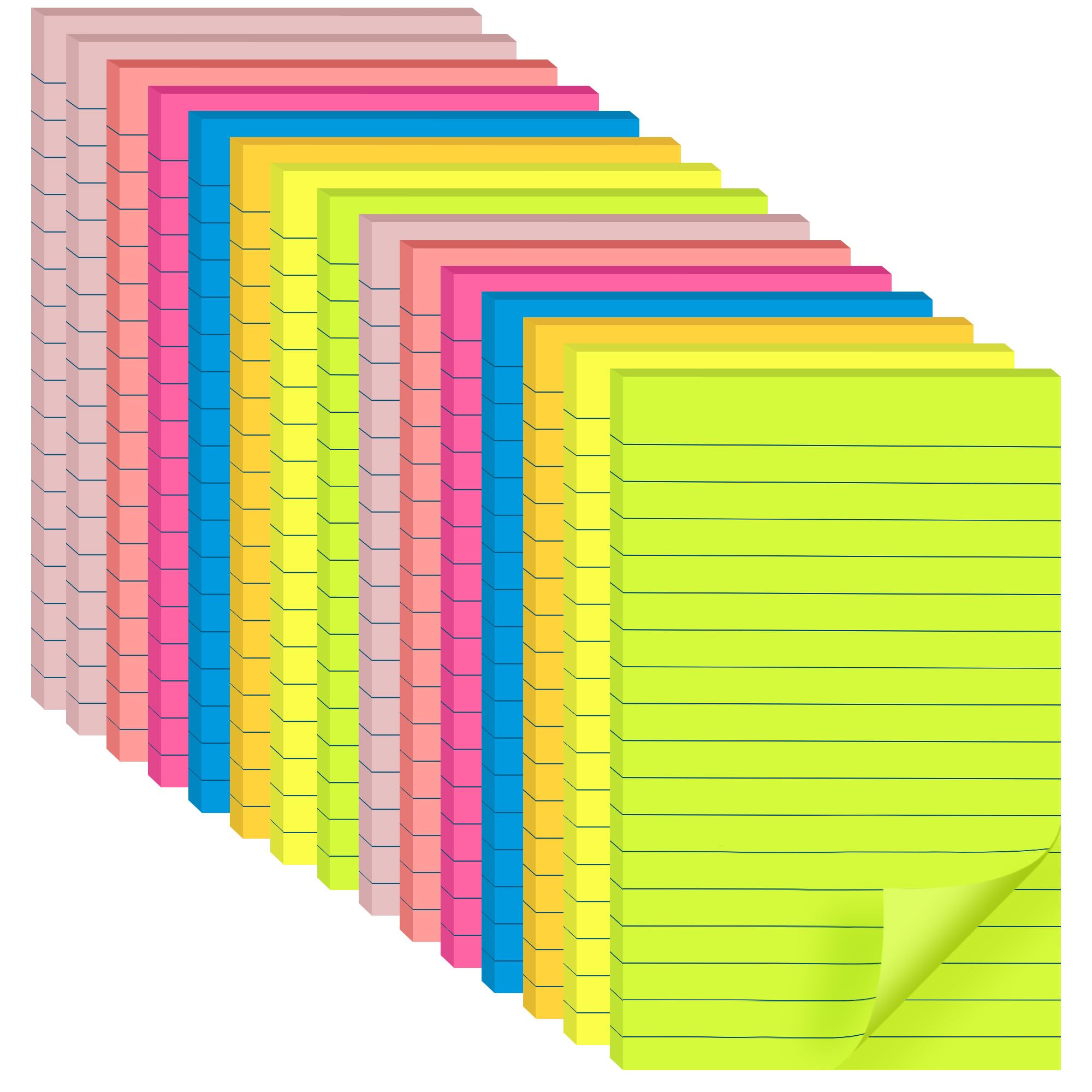 15 Pads Lined Sticky Notes 4x6 in Post 7 Bright Colors with Lines Self-Stick Note Pad it Strong